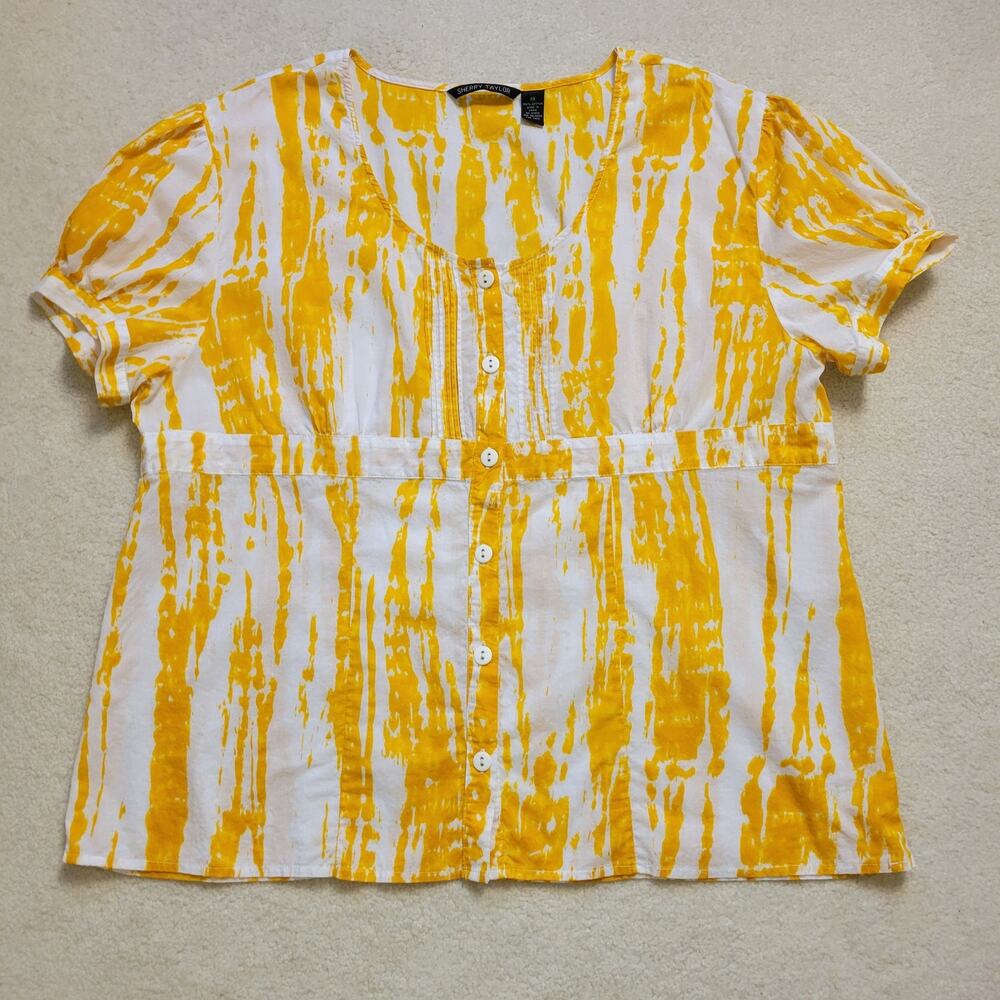 Sherry Taylor 3X Button Front Blouse Short Puff Sleeve Scoop Neck Lightweight